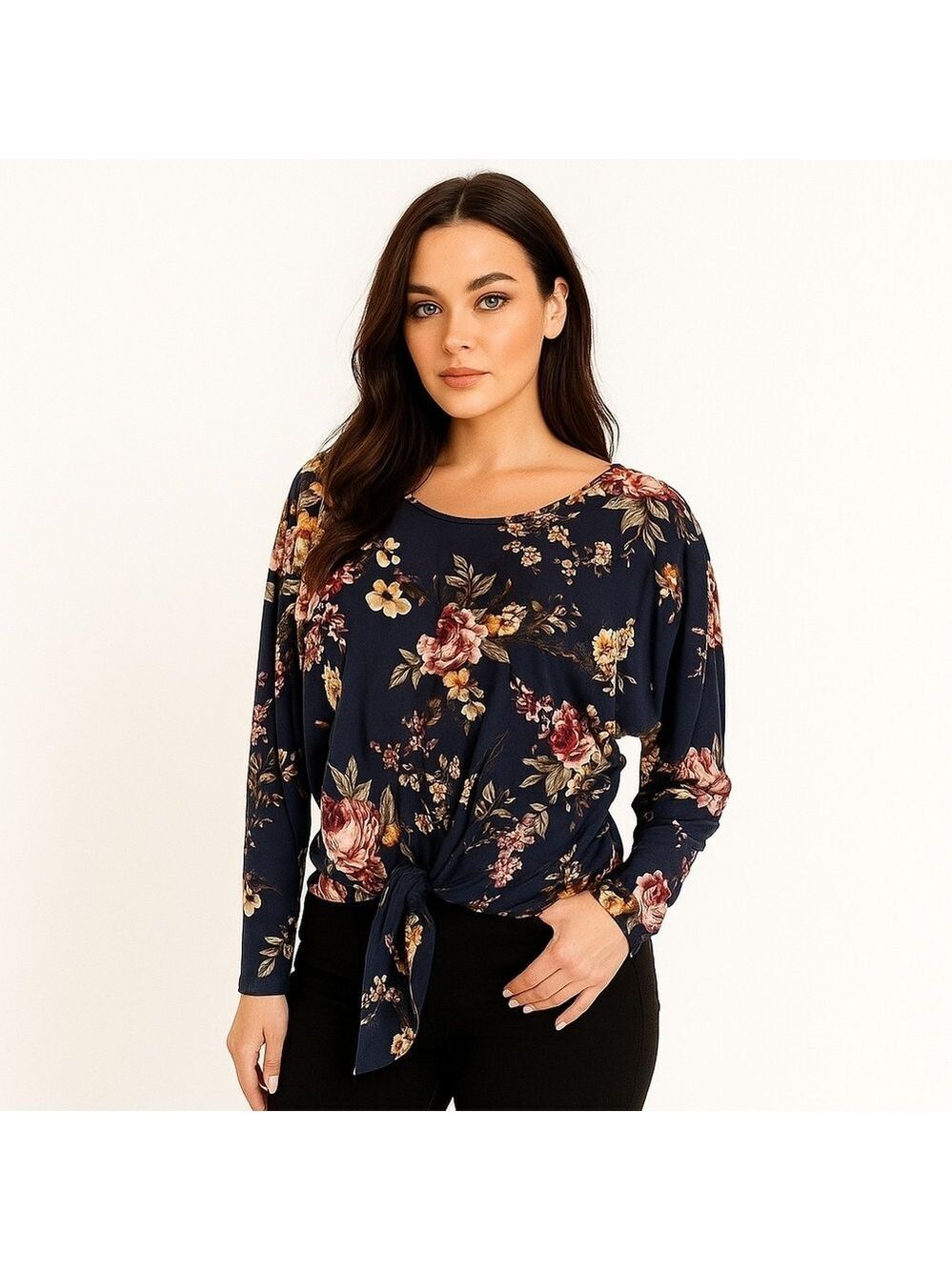 iz Byer Floral Tie Up Long Sleeve Top XS Blue